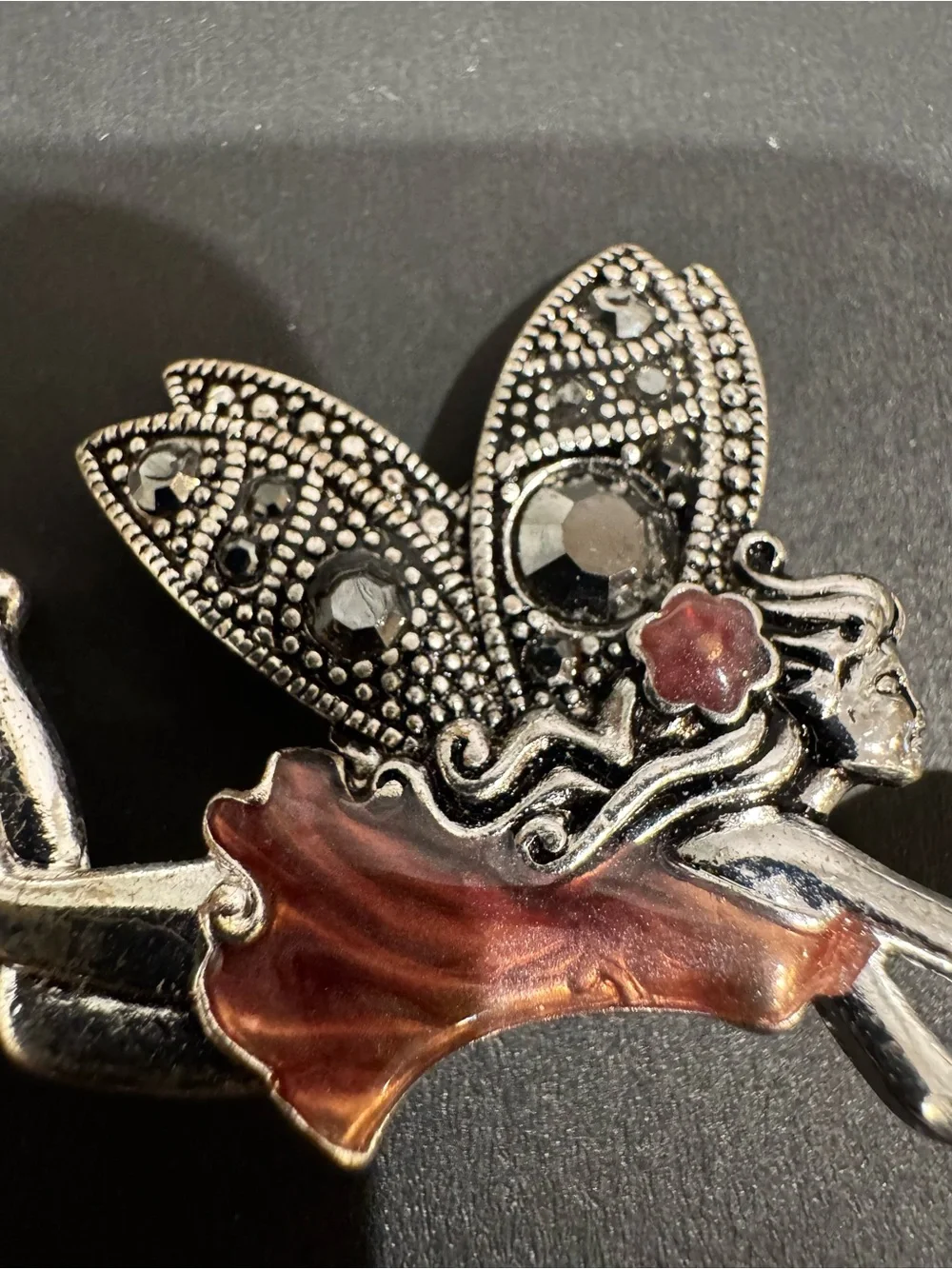 Art Nouveau Petite Nymph Fairy Brooch Pin Silver Tone Rhinestone Marcasite VTG